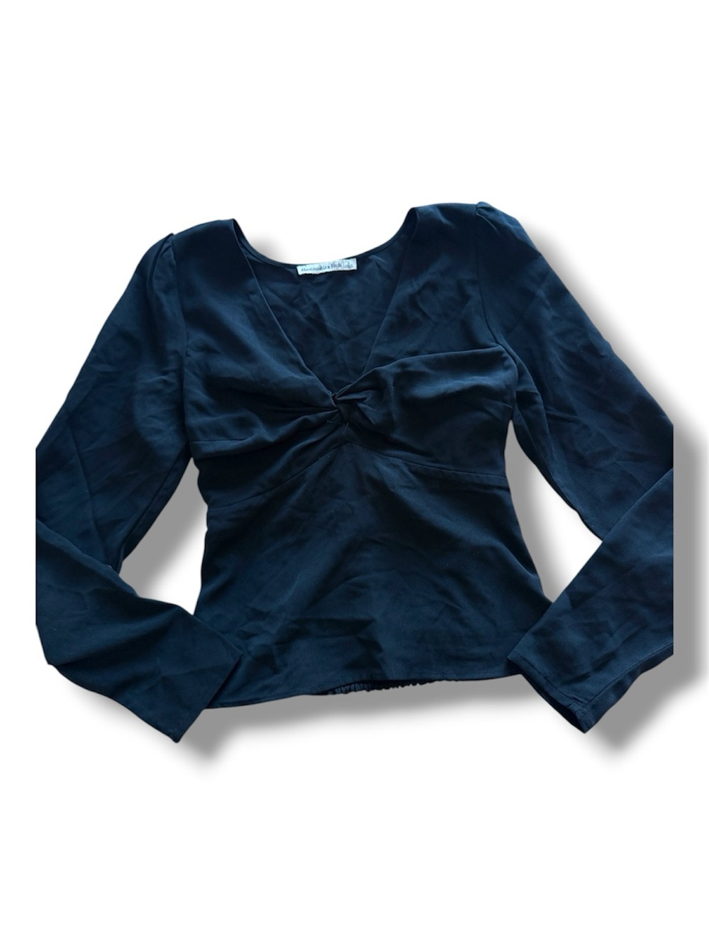 Abercrombie & Fitch Black Twist-Detail Long Sleeve Top Blouse Black Small